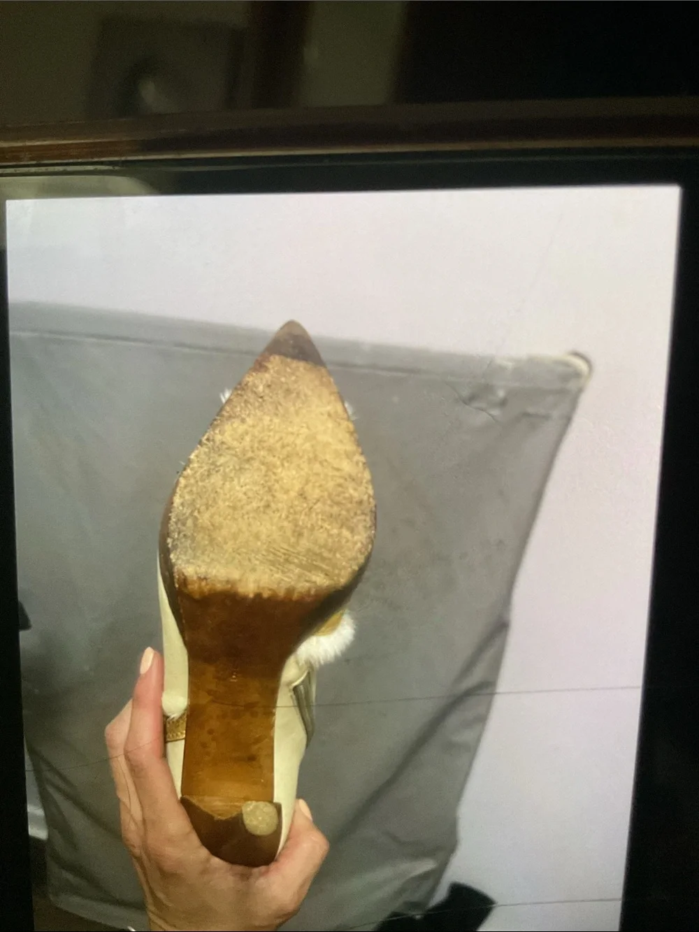 Casadei Cream Over-the-Knee Pointed Toe Boots with Gold Trim